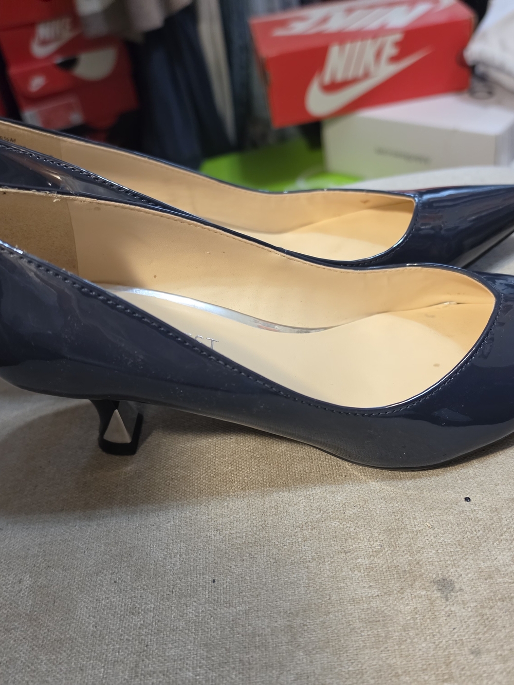 Nine West Navy Patent Low Kitten Heel Pumps